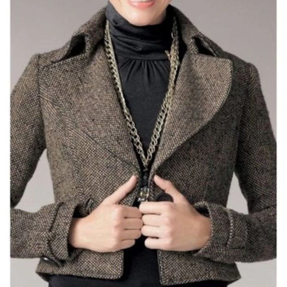 Cabi Moto Jacket Cropped Wool Blend Tweed Business Zipper Work Office Size 2